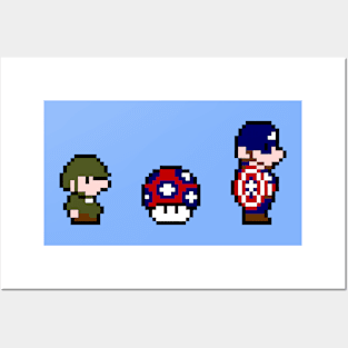 8 bit Captain Rogers Power Up Mushroom Posters and Art